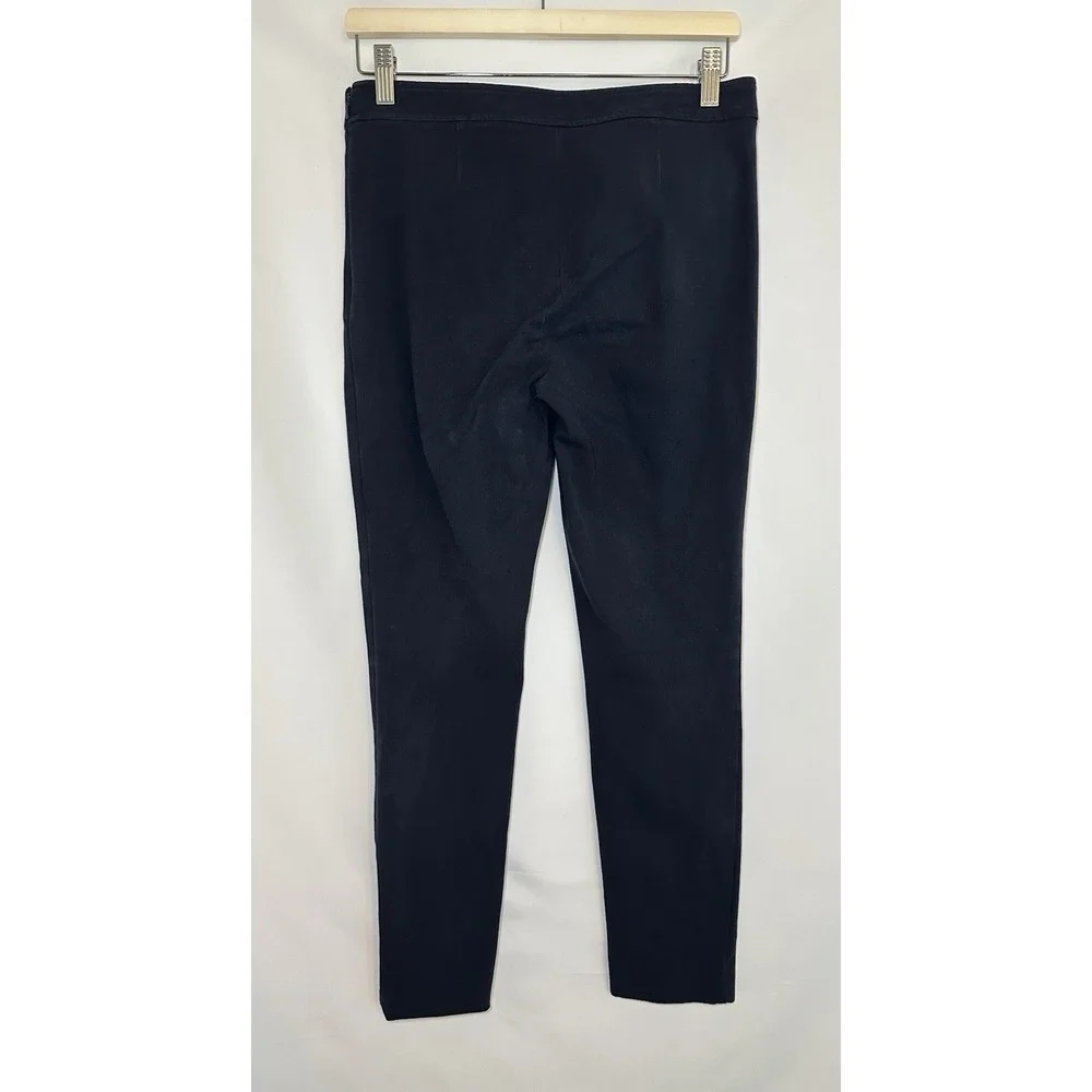 Tory Burch Women's 8 Navy Blue Ponte Skinny Pants‎ Side Zip Minimalist Luxe FLAW